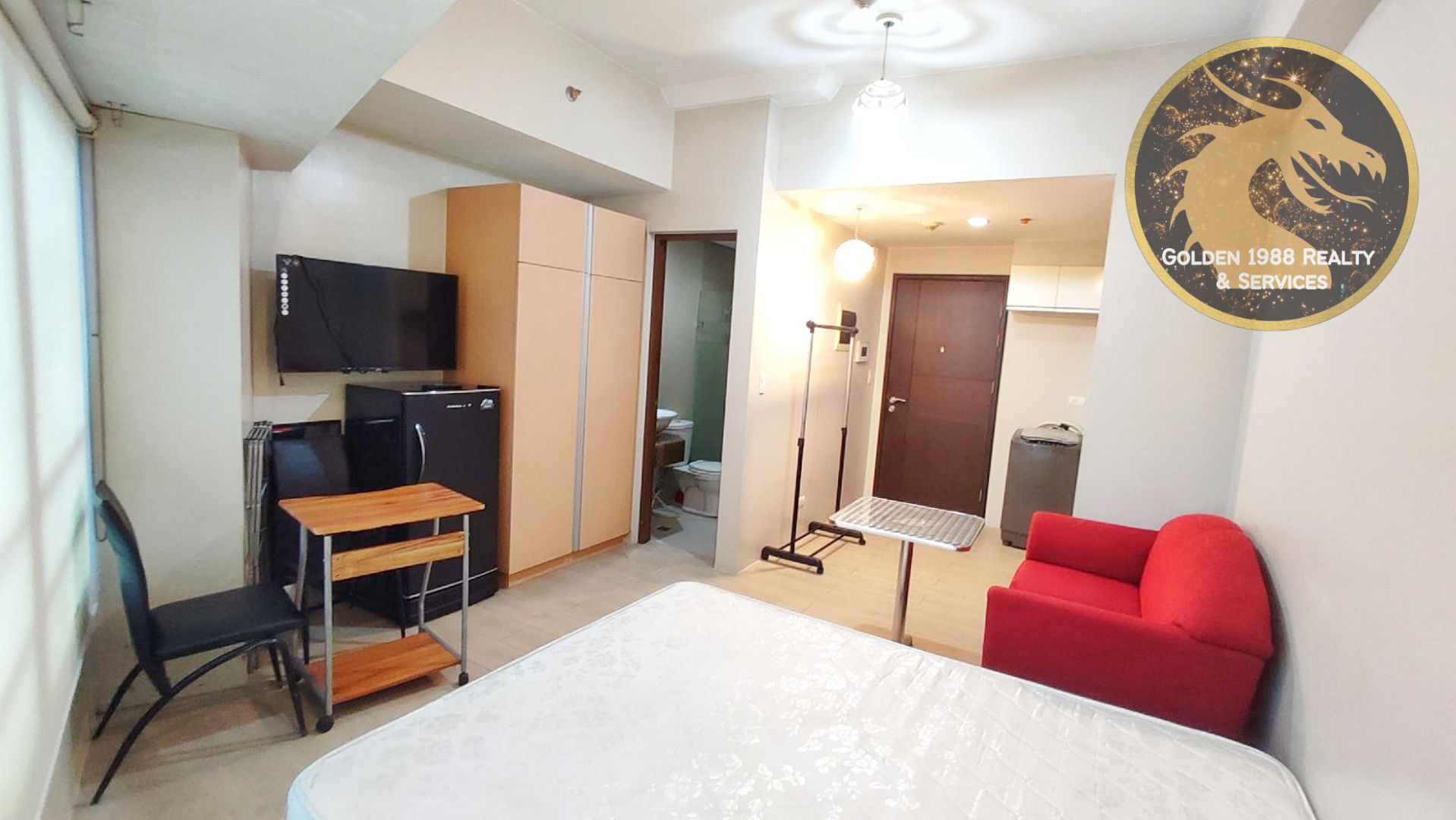 Studio unit fully furnished bedroom and living room view